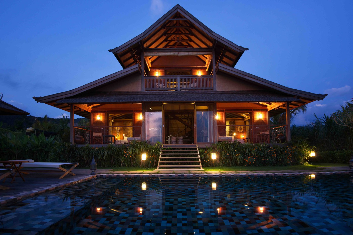 pool in the evening at Sanak Retreat, Munduk, Bali, Indonesia