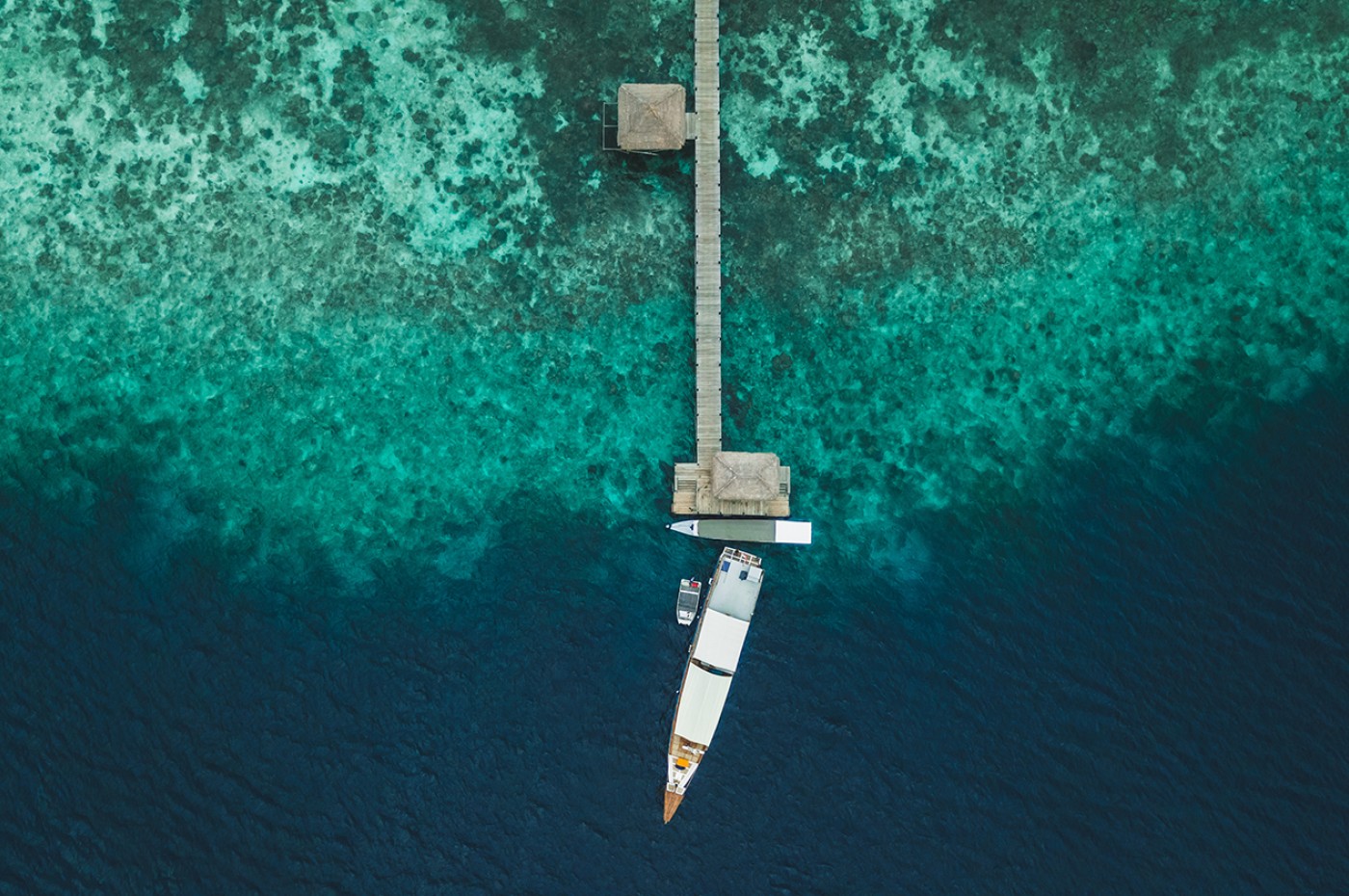 boat jetty from above The Seraya, Komodo Island, Indonesia