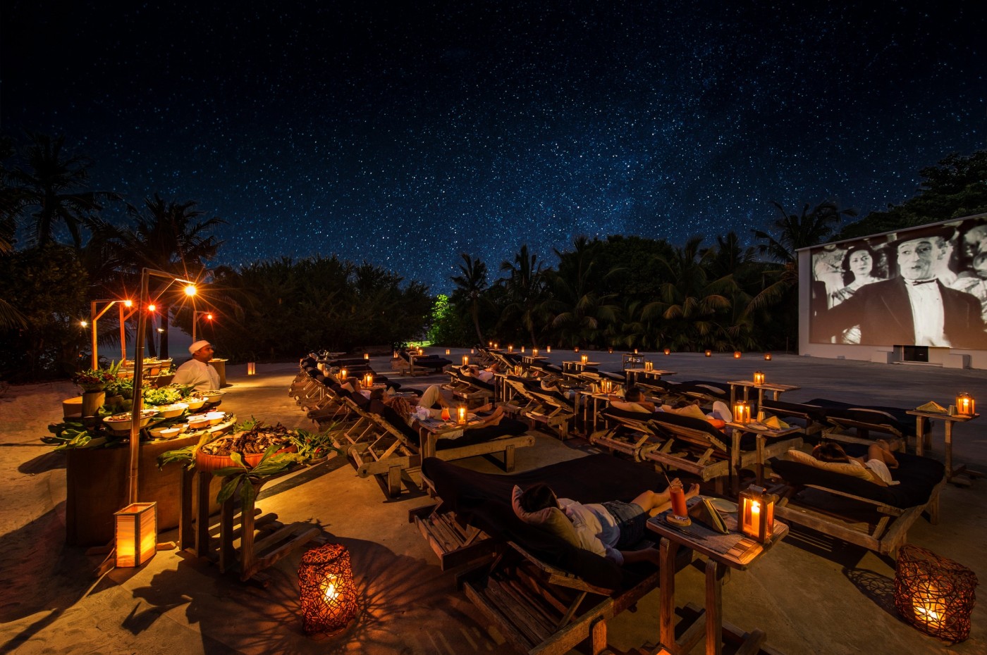 cinema on the beach at Soneva Fushi, Maldives