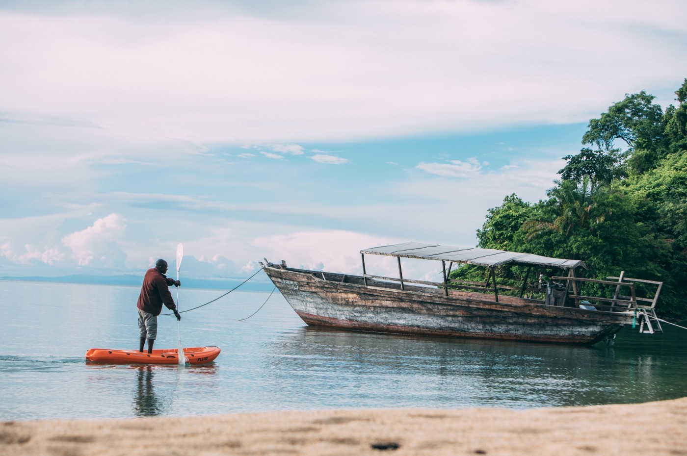 kayak and boat on lake tanganiyka at Greystoke Mahale, Tanzania