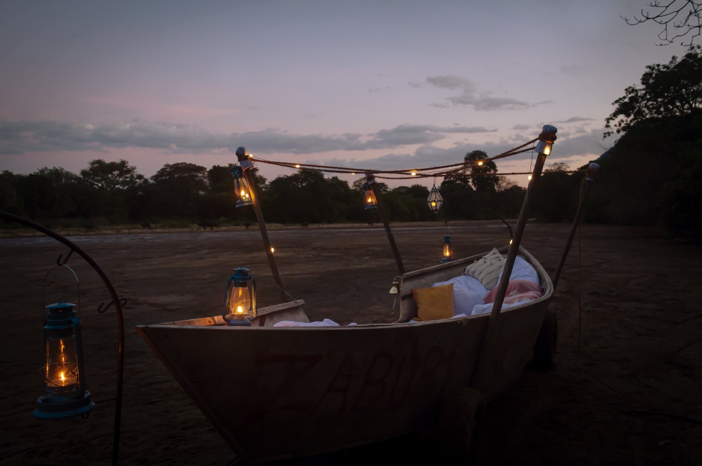 boat and bed at Wayo Manyara Green Camp, Tanzania
