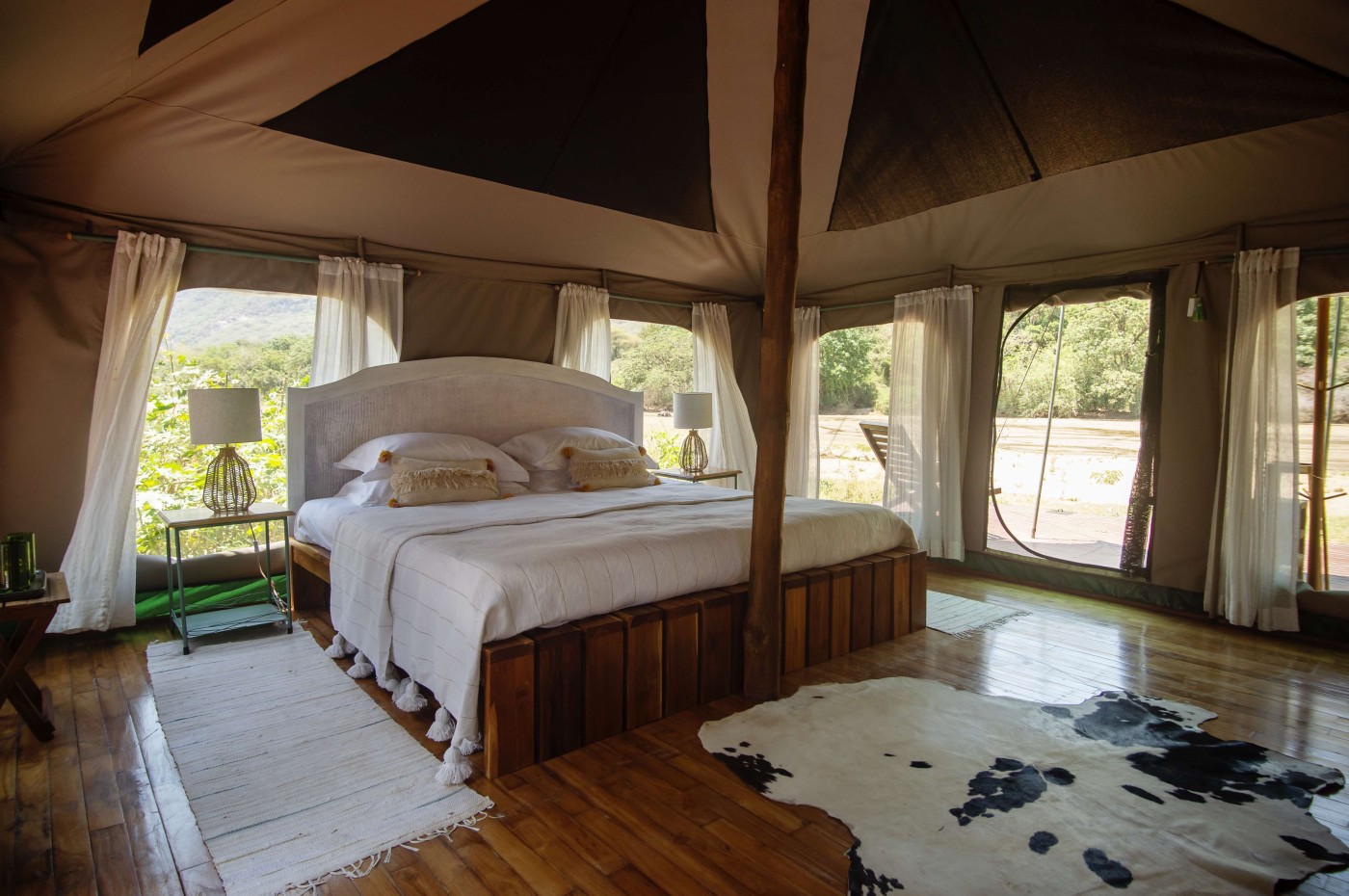 Bed and tent from inside at Wayo Manyara Green Camp, Tanzania