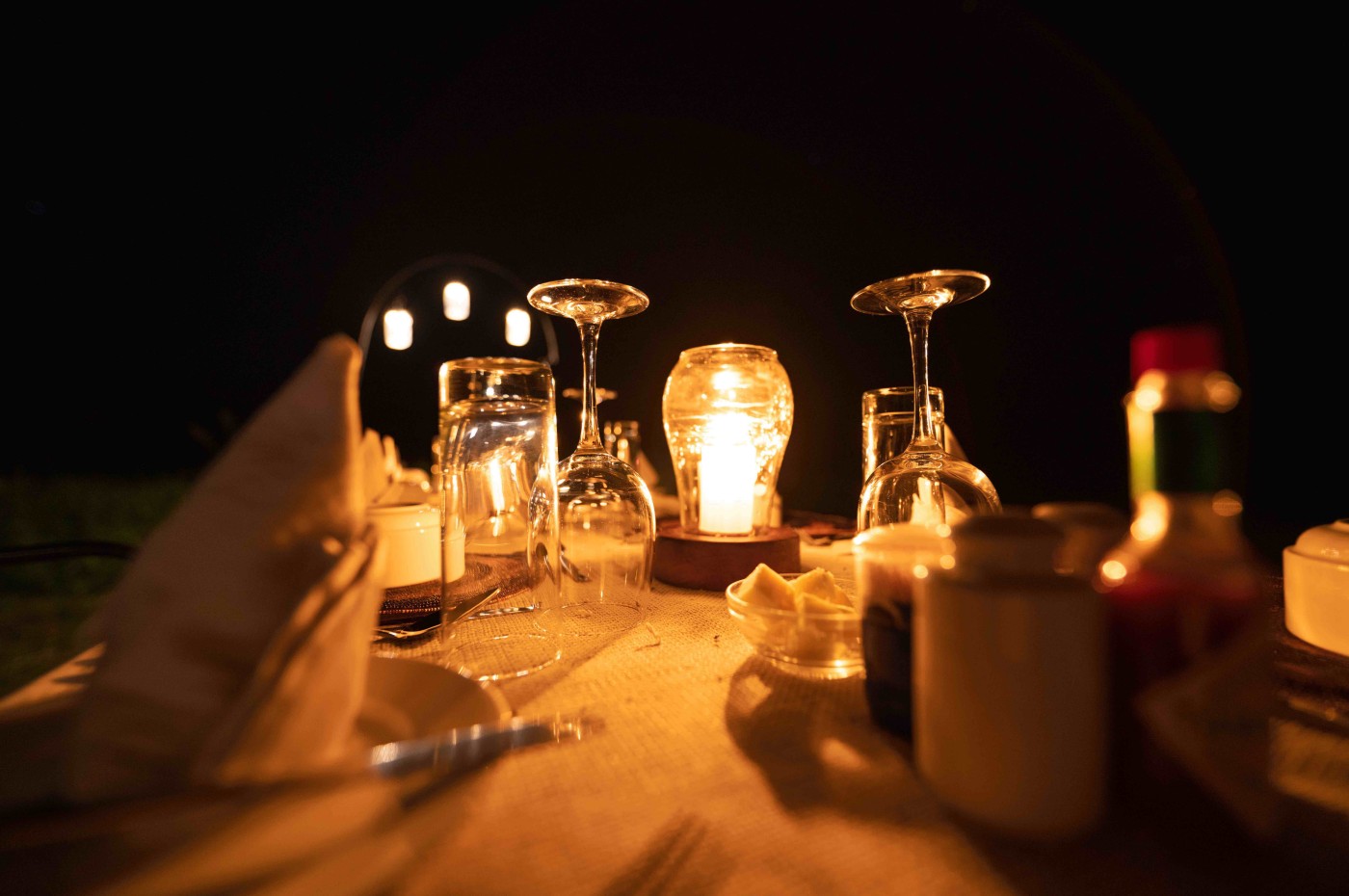 table ware and set table in the evening at Wayo Serengeti Green Camp, Tanzania