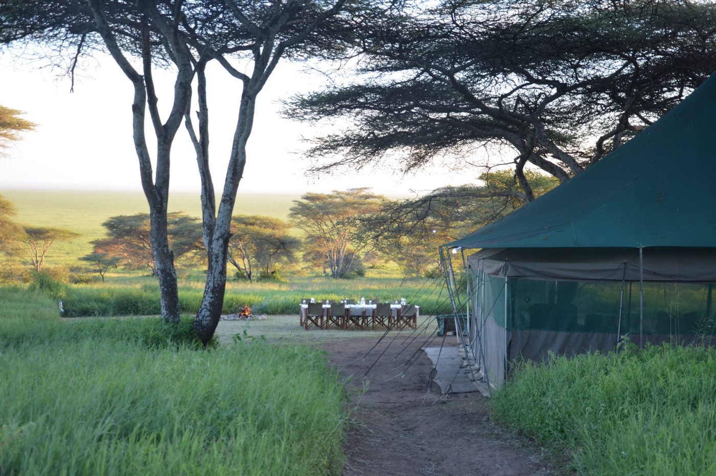 tent and bonfire in the bush at Wayo Serengeti Green Camp, Tanzania