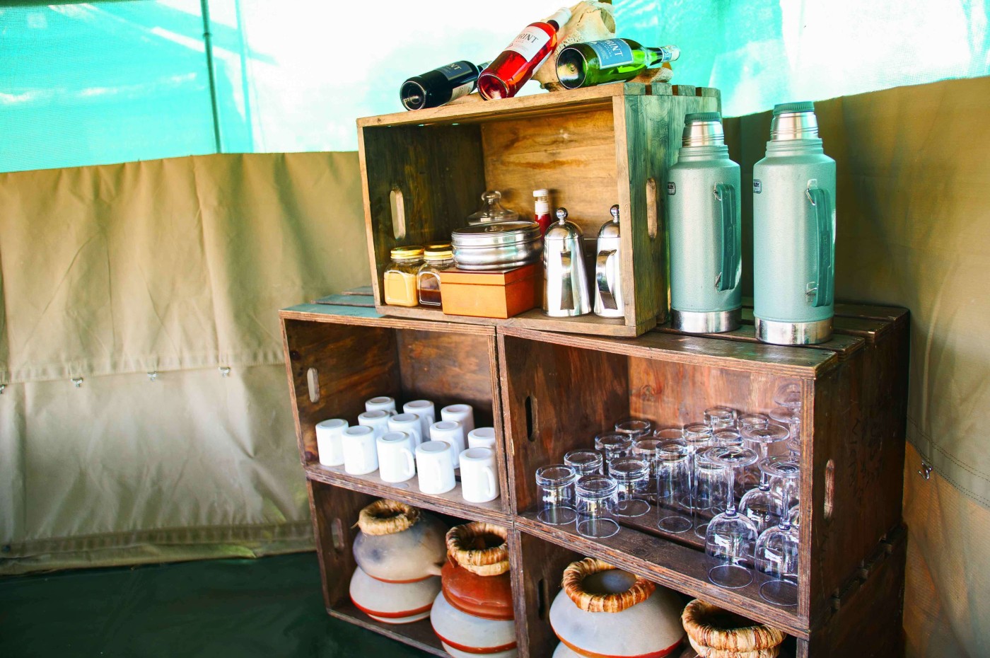 Bars and drinks at Wayo Walking Safari Camp, Serengeti, Tanzania